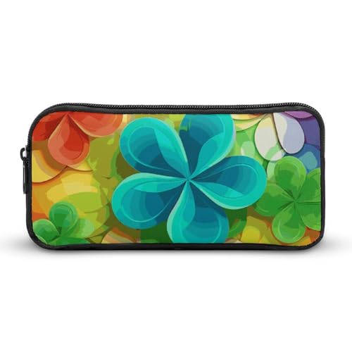 Rkklvbns Großes Federmäppchen mit Regenbogen-Kreis, Kleeblatt, tragbares Federmäppchen mit Reißverschluss, Schreibwaren-Organizer, einfache Aufbewahrung, ästhetische Schreibwaren für Büro, Uni von Rkklvbns