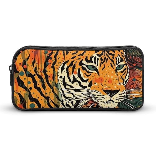 Rkklvbns Großes Federmäppchen mit Tiger-Motiv und botanischem Druck, tragbares Federmäppchen mit Reißverschluss, Schreibwaren-Organizer, einfache Aufbewahrung, ästhetische Schreibwaren für Büro, Uni von Rkklvbns