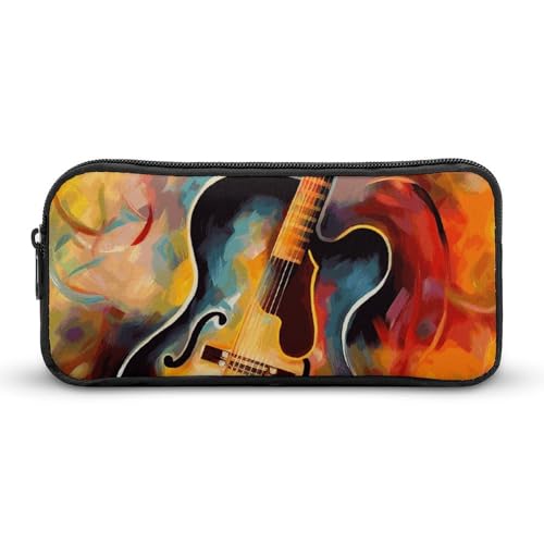 Rkklvbns Großes Federmäppchen mit abstrakter Aquarell-Gitarre, tragbares Federmäppchen mit Reißverschluss, Schreibwaren-Organizer, einfache Aufbewahrung, ästhetische Schreibwaren für Büro, Uni von Rkklvbns