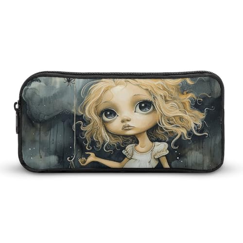 Rkklvbns Großes Federmäppchen mit blondem Mädchen mit großen Augen, tragbares Federmäppchen mit Reißverschluss, Schreibwaren-Organizer, einfache Aufbewahrung, ästhetische Schreibwaren für Büro, Uni von Rkklvbns