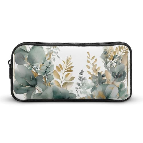 Rkklvbns Großes Federmäppchen mit goldfarbenen und grünen Blättern, tragbares Federmäppchen mit Reißverschluss, Schreibwaren-Organizer, einfache Aufbewahrung, ästhetische Schreibwaren für Büro, Uni von Rkklvbns