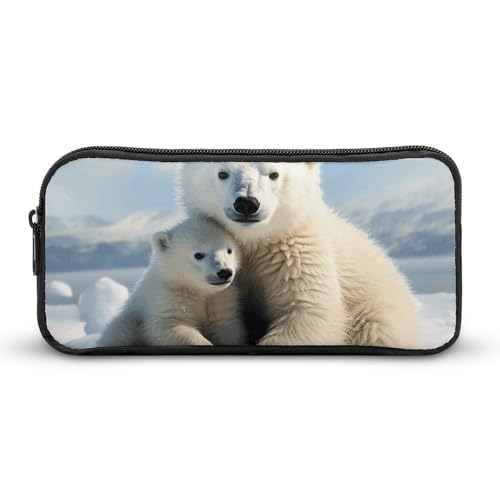 Rkklvbns Großes Federmäppchen mit niedlichem Eisbär-Design, tragbares Federmäppchen mit Reißverschluss, Schreibwaren-Organizer, einfache Aufbewahrung, ästhetische Schreibwaren für Büro, Uni von Rkklvbns