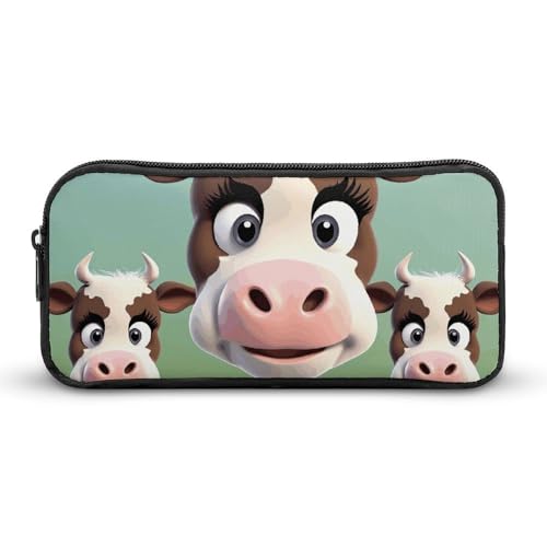 Rkklvbns Großes Federmäppchen mit niedlichem Kuh-Design, tragbares Federmäppchen mit Reißverschluss, Schreibwaren-Organizer, einfache Aufbewahrung, ästhetische Schreibwaren für Büro, Uni, Erwachsene von Rkklvbns