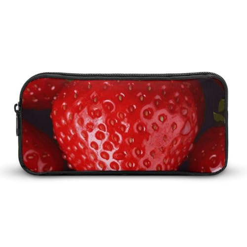Rkklvbns Großes Federmäppchen mit rotem Erdbeermotiv, tragbares Federmäppchen mit Reißverschluss, Schreibwaren-Organizer, einfache Aufbewahrung, ästhetische Schreibwaren für Büro, Uni, Erwachsene von Rkklvbns
