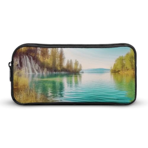Rkklvbns Großes Federmäppchen mit sauberem Wasser und Seenlandschaft, tragbares Federmäppchen mit Reißverschluss, Schreibwaren-Organizer, einfache Aufbewahrung, ästhetisches Schreibwaren für Büro, Uni von Rkklvbns