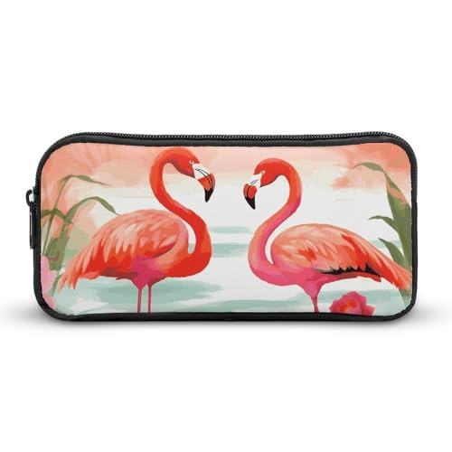 Rkklvbns Großes Federmäppchen mit zwei roten Flamingos, tragbares Federmäppchen mit Reißverschluss, Schreibwaren-Organizer, einfache Aufbewahrung, ästhetische Schreibwaren für Büro, Uni, Erwachsene von Rkklvbns