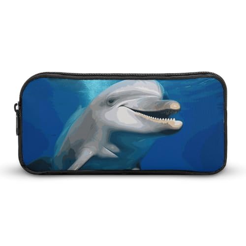 Rkklvbns Happy Dolphin Großes Federmäppchen, tragbares Federmäppchen mit Reißverschluss, Schreibwaren-Organizer, einfache Aufbewahrung, ästhetische Schreibwaren für Büro, Uni, Erwachsene von Rkklvbns