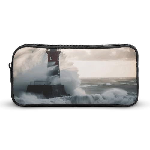 Rkklvbns Leuchtturm im Sturm, großes Federmäppchen, tragbares Federmäppchen mit Reißverschluss, Schreibwaren-Organizer, einfache Aufbewahrung, ästhetische Schreibwaren für Büro, Uni, Erwachsene von Rkklvbns