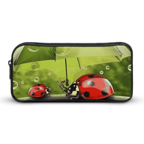Rkklvbns Lustiges Federmäppchen mit Marienkäfer mit Regenschirmen, tragbares Federmäppchen mit Reißverschluss, Schreibwaren-Organizer, einfache Aufbewahrung, ästhetische Schreibwaren für Büro, Uni von Rkklvbns