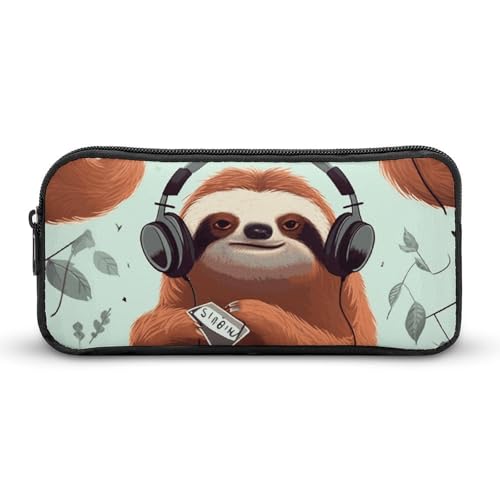 Rkklvbns Lustiges süßes Tier-Faultier-Musik-Federmäppchen, tragbares Federmäppchen mit Reißverschluss, Schreibwaren-Organizer, einfache Aufbewahrung, ästhetisches Schreibwaren für Büro, Uni von Rkklvbns