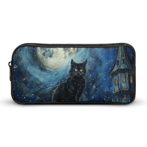 Rkklvbns Sitting A Black Cat Großes Federmäppchen, tragbares Federmäppchen mit Reißverschluss, Schreibwaren-Organizer, einfache Aufbewahrung, ästhetische Schreibwaren für Büro, Uni, Erwachsene von Rkklvbns