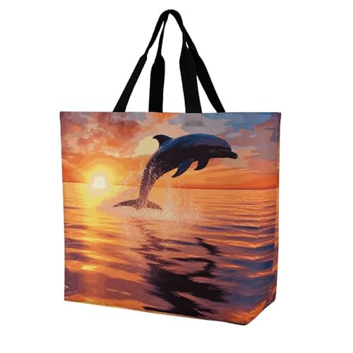 Rkklvbns Sunset Dolphin Damen-Tragetasche, Schultertasche, Einkaufstasche, tragbar, leicht, langlebig, für Arbeit, Reisen, Freizeittasche Rkklvbns Sunset Dolphin Damen-Tragetasche, Schultertasche, Einkaufstasche, tragbar, leicht, langlebig, für Arbeit, Reisen, Freizeittasche von Rkklvbns