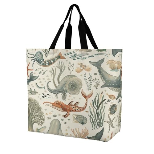 Rkklvbns Tragetasche mit Meerestiermuster, für Damen, Schultertasche, Einkaufstasche, tragbar, leicht, langlebig, für Arbeit, Reisen, Freizeittasche Rkklvbns Tragetasche mit Meerestiermuster, für Damen, Schultertasche, Einkaufstasche, tragbar, leicht, langlebig, für Arbeit, Reisen, Freizeittasche von Rkklvbns