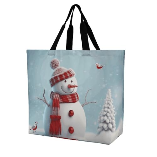 Rkklvbns Weihnachtliche Schneemann-Tragetasche für Damen, Schultertasche, Einkaufstasche, tragbar, leicht, langlebig, für Arbeit, Reisen, Freizeittasche Rkklvbns Weihnachtliche Schneemann-Tragetasche für Damen, Schultertasche, Einkaufstasche, tragbar, leicht, langlebig, für Arbeit, Reisen, Freizeittasche von Rkklvbns