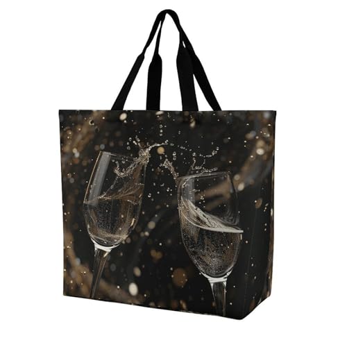 Rkklvbns Zwei Gläser Champagner-Tragetasche für Damen, Schultertasche, Einkaufstasche, tragbar, leicht, langlebig, für Arbeit, Reisen, Freizeittasche Rkklvbns Zwei Gläser Champagner-Tragetasche für Damen, Schultertasche, Einkaufstasche, tragbar, leicht, langlebig, für Arbeit, Reisen, Freizeittasche von Rkklvbns