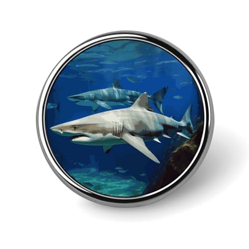 Runde Anstecknadel mit zwei weißen Haien, niedliche Brosche, Hüte, Jacken, Dekoration, personalisierbar, Kleidung, Schmuck, Zubehör für Hochzeit, Party, Geschenk von Rkklvbns