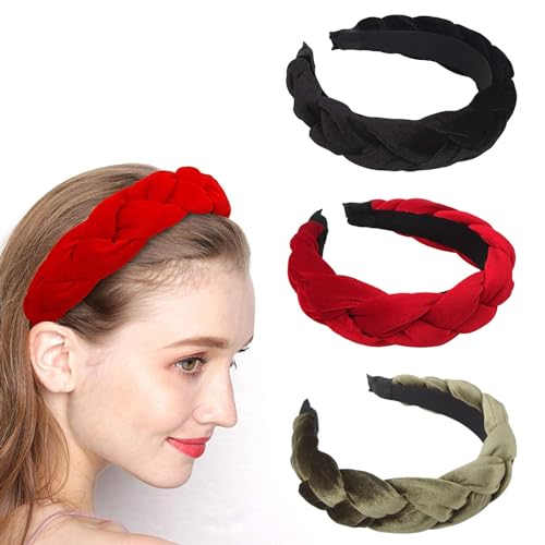 Vintage Haarreifen Damen, 3 Stück Haarreif Geflochten Haarreif Samt Vintage Gepolsterte Haarreifen Haarreifen Damen Breit Vintage Kopfband, Perfekte Geschenk für Damen und Mädchen (3 Farben) von Rkllejs