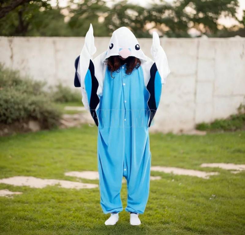 Kigurumi Cosplay Romper Charakter Tier Kapuzen Nachtwäsche Pyjamas Schlafanzug Kostüm Faultier Onesie Outfit Blauer Papagei von RnMoMo