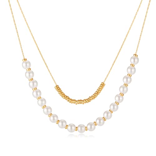 Rnivida 18 Karat vergoldete gestapelte Halsketten für Damen, simulierte, zierliche Perlenstrang-Halskette, stilvolles Sommer-Schmuck-Geschenk, Edelstahl, Kein Edelstein Rnivida 18 Karat vergoldete gestapelte Halsketten für Damen, simulierte, zierliche Perlenstrang-Halskette, stilvolles Sommer-Schmuck-Geschenk, Edelstahl, Kein Edelstein von Rnivida