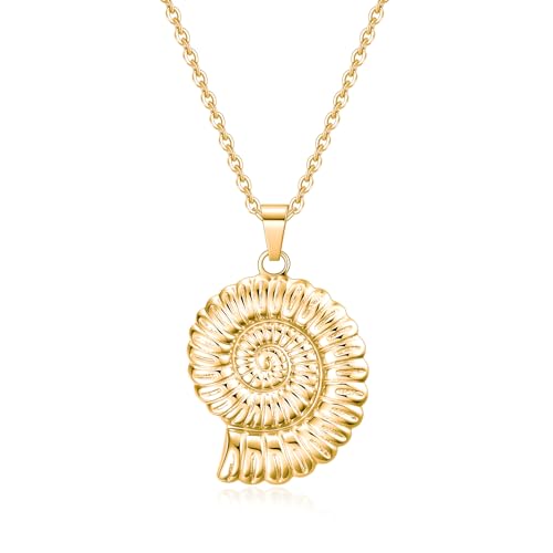 Rnivida Halskette mit Muschel- und Seestern-Anhänger für Damen, 14 Karat vergoldeter Edelstahl, Sommer-Strandschmuck, Geschenk für Sie, Large, Edelstahl, Kein Edelstein von Rnivida