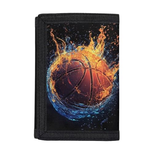 Rnyleeg Kinder-Geldbörse für Jungen und Mädchen, dreifach gefaltet, Jugendgeldbörse mit Münzfach und Kartenfächern, neuartige Geldbörse für Kinder, Feuerwasser-Basketball, Casual von Rnyleeg