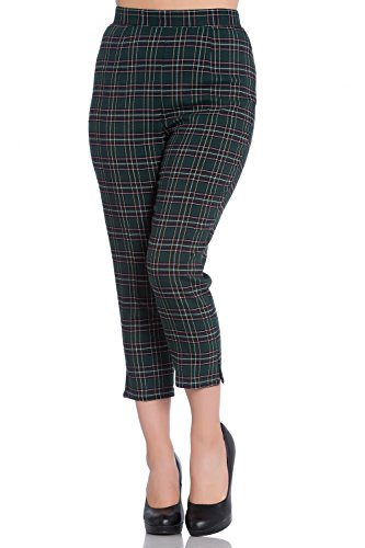 Hell Bunny Pebbles 50er Zigarette Capri Cropped Hose Retro Vintage Tartan - Navy Blau (XS - DE 34) von Hell Bunny