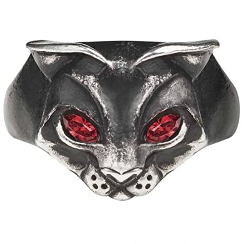 Alchemy England Bastet Ring Göttin Katzenkopf Rote Augen Alternativer Schmuck, Silber, L von Ro Rox