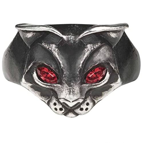Alchemy England Bastet Ring Göttin Katzenkopf Rote Augen Alternativer Schmuck, Silber, T von Ro Rox