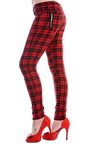 Banned Röhrenhose Karo Hose Damen Karierte Hosen Punk Emo Alternative Mode, Rot, 2XL von Ro Rox