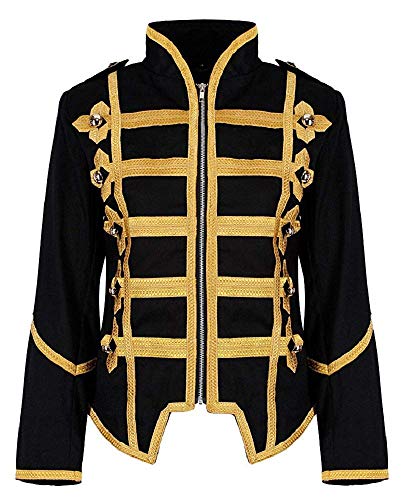 Ro Rox Damen Militärische Parade Emo Punk Schlagzeuger Jacke - Schwarz & Gold (DE 40) von Ro Rox