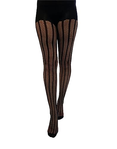 Pamela Mann Vertical Fishnet Stripe Opaque Tights Hosiery Grunge Punk Retro, Black, 16-18 von Ro Rox