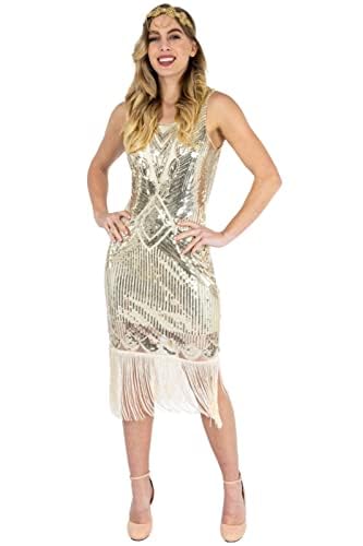 Ro Rox 1920er Abendklied Cocktailkleid Ballkleider Kleid Flapper Damen Coco Great Gatsby Party Vintage Retro, Champagner, XL von Ro Rox