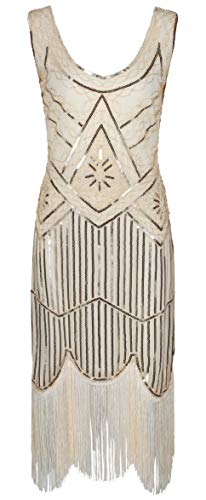 Ro Rox Norma Abendkleid Kleid Flapper Ballkleider Cocktailkleid 1920's Art Deco Great Gatsby Party Vintage Retro, Champagne, 3XL von Ro Rox