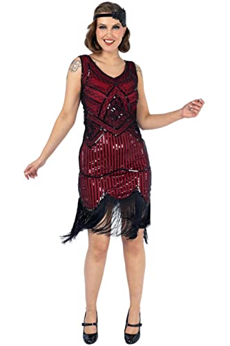 Ro Rox Norma Abendkleid Kleid Flapper Ballkleider Cocktailkleid 1920's Art Deco Great Gatsby Party Vintage Retro, Rot, 2XL von Ro Rox