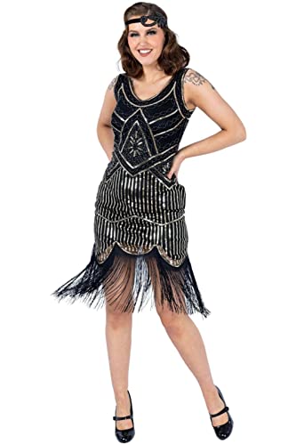 Ro Rox Norma Abendkleid Kleid Flapper Ballkleider Cocktailkleid 1920's Art Deco Great Gatsby Party Vintage Retro, Schwarz & Gold, 2XL von Ro Rox