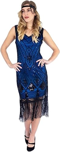 Ro Rox 1920er Abendklied Cocktailkleid Kleid Ballkleider Flapper Damen Georgette Great Gatsby Party Vintage Retro, Blau, S von Ro Rox