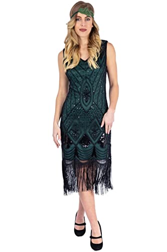 Ro Rox 1920er Abendklied Cocktailkleid Kleid Ballkleider Flapper Damen Georgette Great Gatsby Party Vintage Retro, Grün, S von Ro Rox