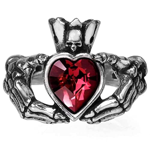 Ro Rox Alchemy England Claddagh by Night Ring Irish Blood Red Heart Skull Crown Gothic, Silber, L von Ro Rox