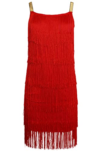 Ro Rox Bebe Abendkleid 1920er Jahre Sommerkleid Damen Vintage Great Gatsby Party Kleid Flapper mit Haarband - Sekt, Rot, 34 von Ro Rox