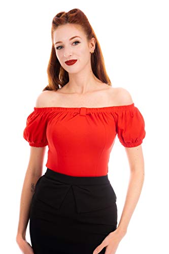 Ro Rox Bella Schulterfreie Oberteil Pin Up 50er Jahre Vintage Retro Rockabilly Pinup Top - Rot (2XL) von Ro Rox