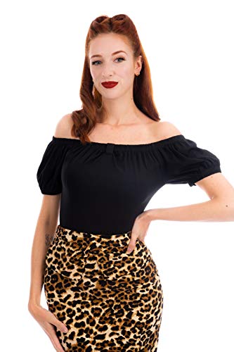 Ro Rox Bella Schulterfreie Oberteil Pin Up 50er Jahre Vintage Retro Rockabilly Pinup Top - Schwarz (S) von Ro Rox