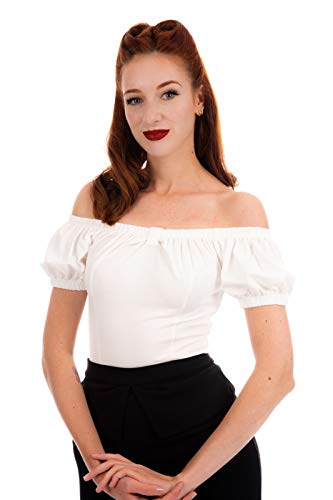 Ro Rox Bella Schulterfreie Oberteil Pin Up 50er Jahre Vintage Retro Rockabilly Pinup Top - Weiß (3XL) von Ro Rox