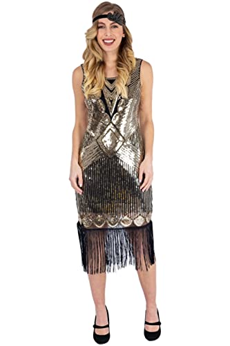 Ro Rox 1920er Abendklied Cocktailkleid Ballkleider Kleid Flapper Damen Coco Great Gatsby Party Vintage Retro, Schwarz & Gold, L von Ro Rox