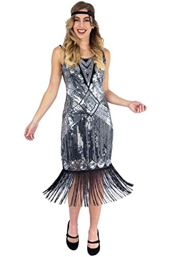 Ro Rox 1920er Abendklied Cocktailkleid Ballkleider Kleid Flapper Damen Coco Great Gatsby Party Vintage Retro, Schwarz & Silber, M von Ro Rox