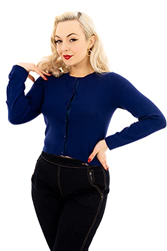 Ro Rox Coraline Vintage Rockabilly Retro-Stil Gestrickte Langarm-Strickjacke im Stil der 1950er Jahre - Navy blau (L) von Ro Rox