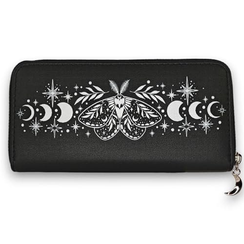 Ro Rox Cosmic Moth Geldbörse, Schwarz, Celestial Moon and Star, Gothic-Design von Ro Rox