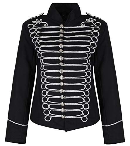 Ro Rox Damen Emo Punk Goth Napoleon Militair Drummer Paradejacke - Schwarzes Silber (3XL) von Ro Rox