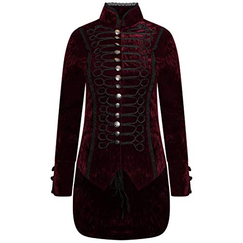 Ro Rox Damen Goth Gotisk Cosplay Samt Jacke Mantel Frack - Burgund (L) von Ro Rox