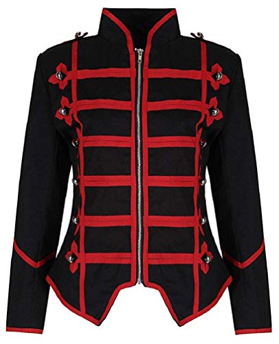 Ro Rox Damen Militärische Parade Emo Punk Schlagzeuger Jacke - Schwarz Rot (DE 34) von Ro Rox