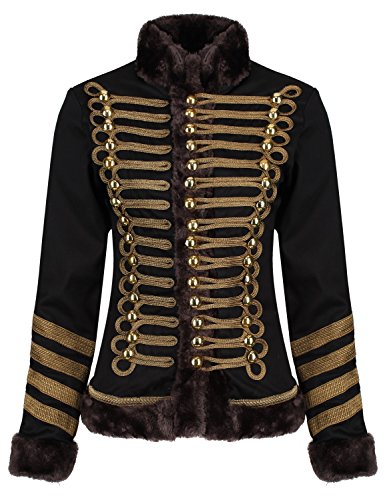 Ro Rox Damen Militärische Parade Jacke mit Kunstpelz - Schwarz & Braun (2XL) von Ro Rox